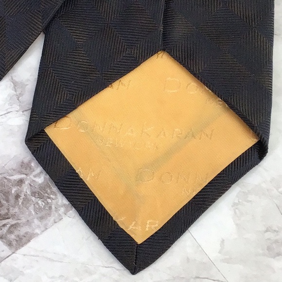 Donna Karen repp silk tie, deep dark brown black necktie - Picture 5 of 6